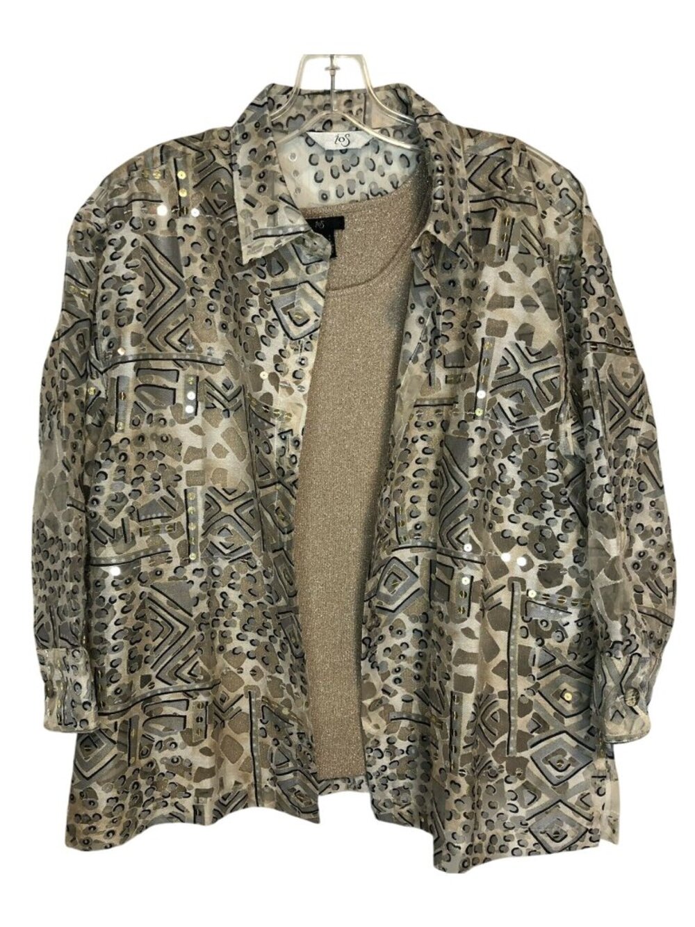 ios Women’s Size S Gold Animal Print Button Up Shirt With Gold Tank Set Sequins